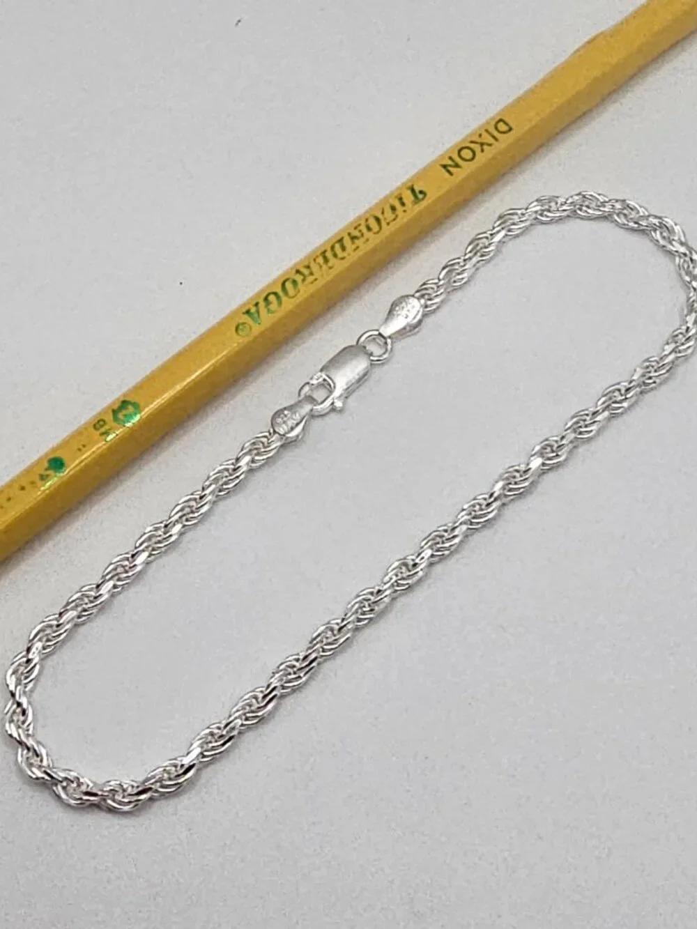 Sterling Silver 925 High Polished Diamond Cut Rope Bracelet 3.4mm 9 inches